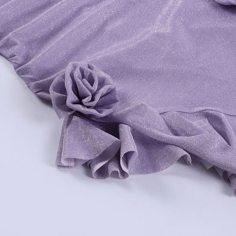 Sweetheart neck ruffle flower applique slit cami midi dress