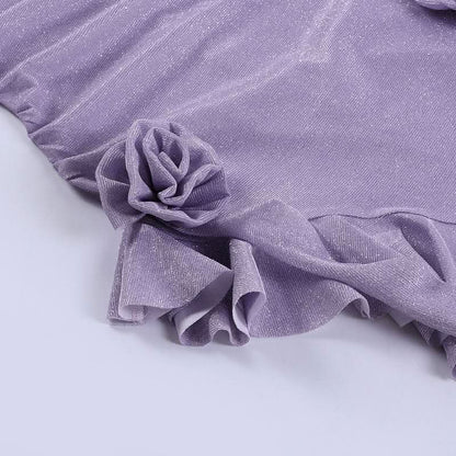 Sweetheart neck ruffle flower applique slit cami midi dress