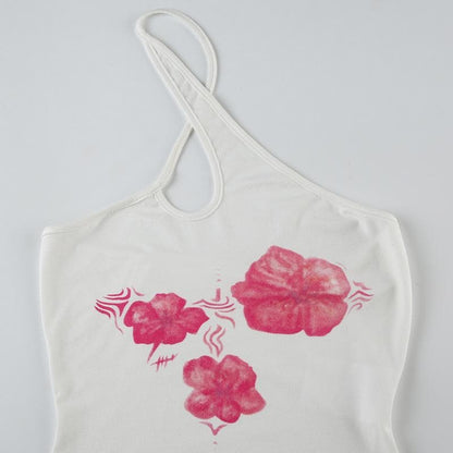 Halter hollow out flower print backless cut out top