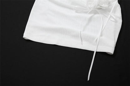 Halter flower applique mesh mini dress