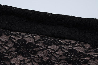 Strapless Floral Lace Ruffle Side Ribbon Contrast Tube Midi Dress