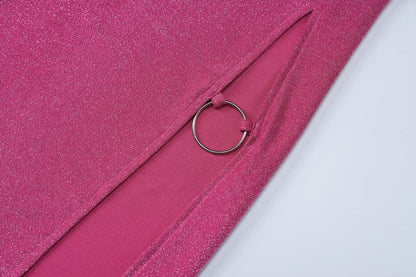 Halter o ring high slit glitter backless solid mini dress