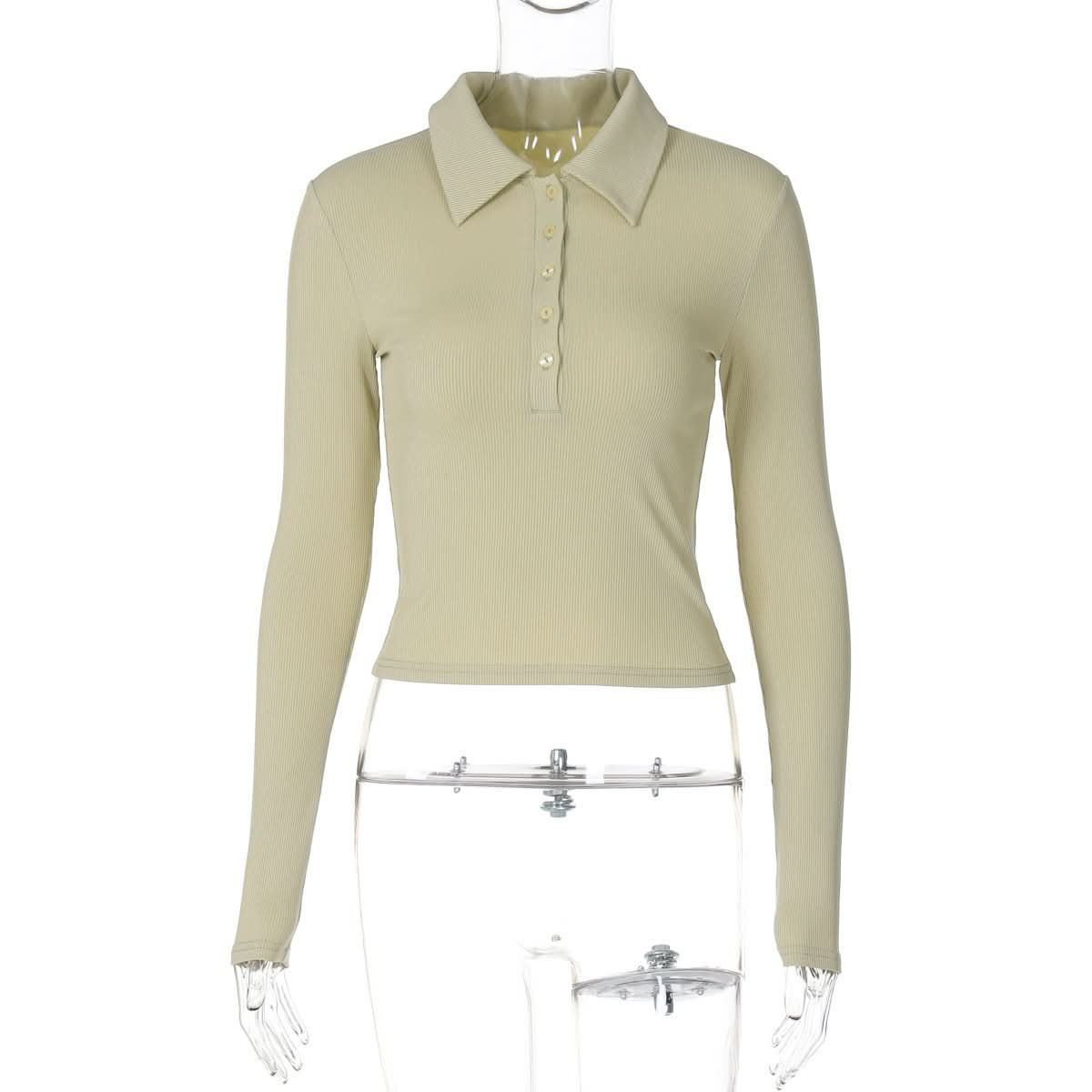 Turnover collar long sleeve button top