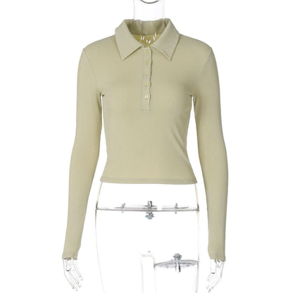 Turnover collar long sleeve button top