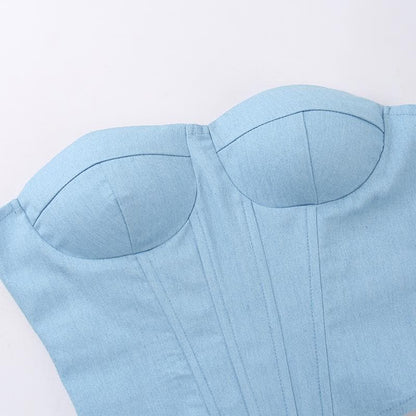 Corset solid sweetheart neck lace up backless tube top