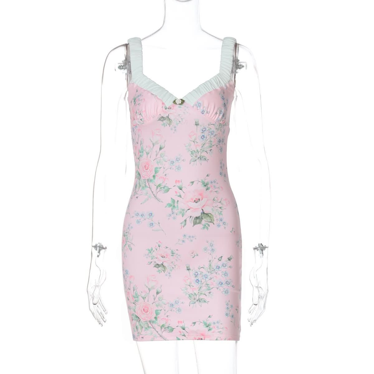 V neck flower print cami mini dress