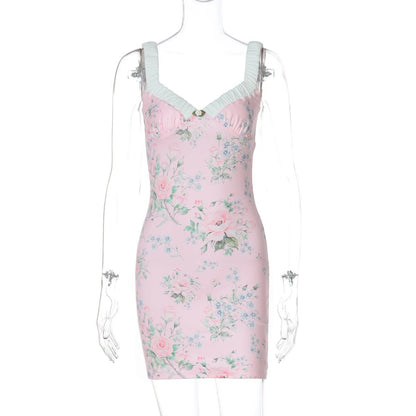 V neck flower print cami mini dress
