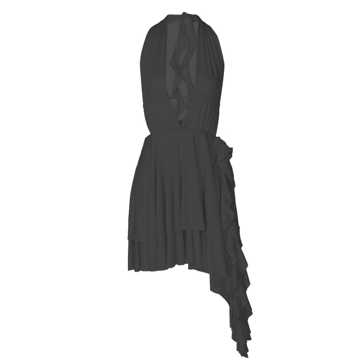 Halter low cut ruffle ruched mini dress