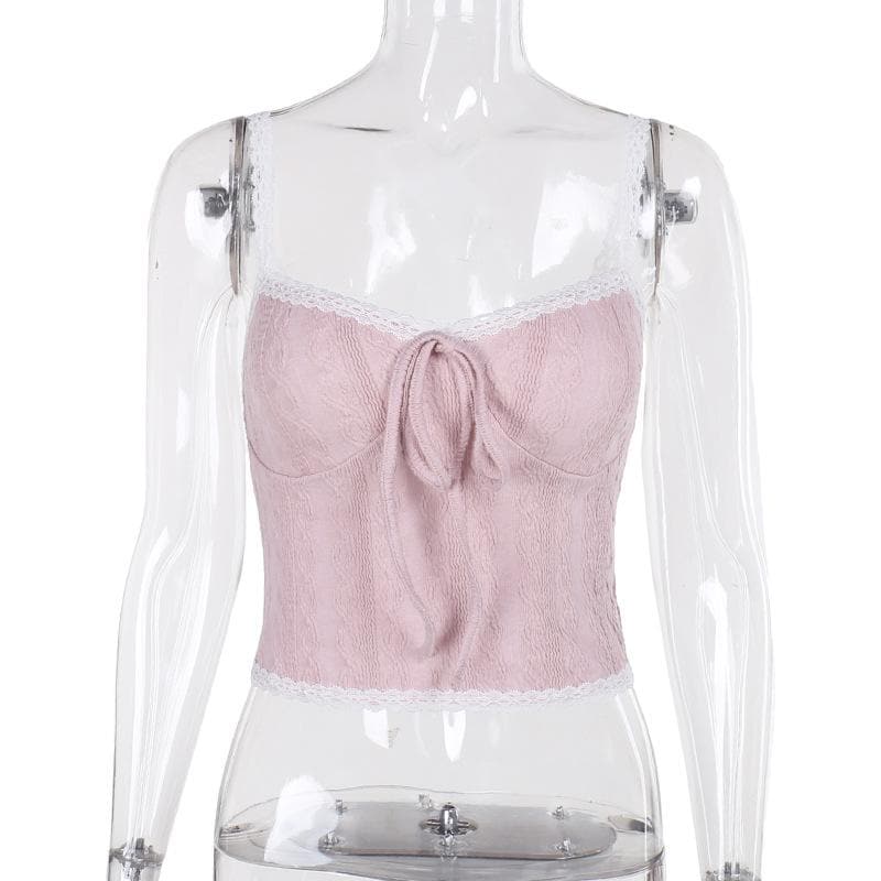 Sweetheart neck lace hem textured cami top