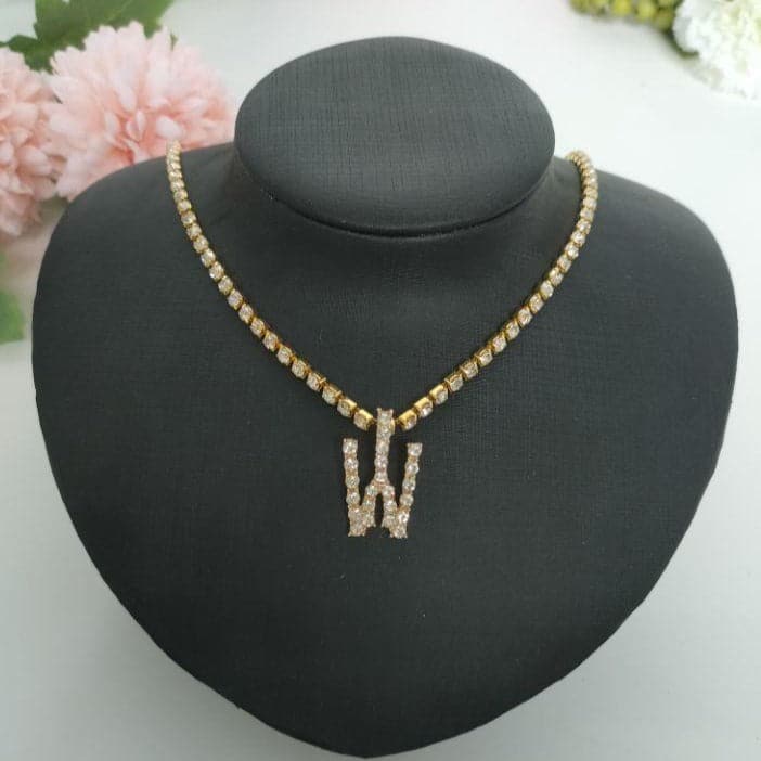 Initials pendant rhinestone chocker