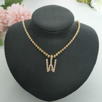 Initials pendant rhinestone chocker