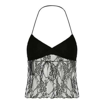 Halter backless lace hem crop top