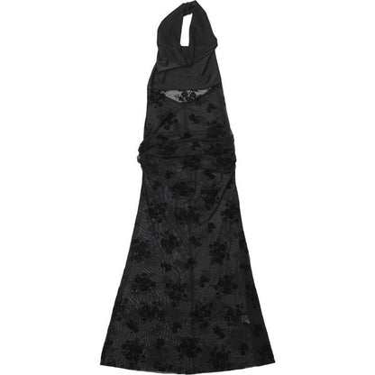 Cowl neck halter flower pattern mesh maxi dress