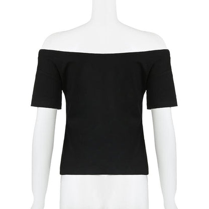 Short sleeve letter print off shoulder contrast top