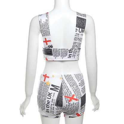 Letter print low cut backless pant set