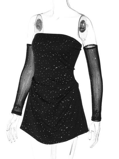 Glitter gloves solid tube mini dress