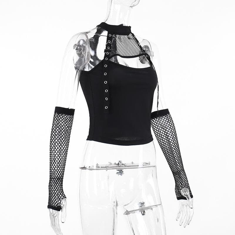 Fishnet gloves patchwork hollow out cut out top