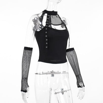 Fishnet gloves patchwork hollow out cut out top