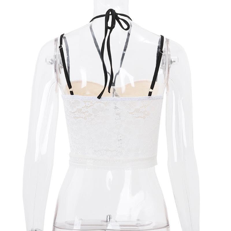 Halter lace sweetheart neck knotted cami top