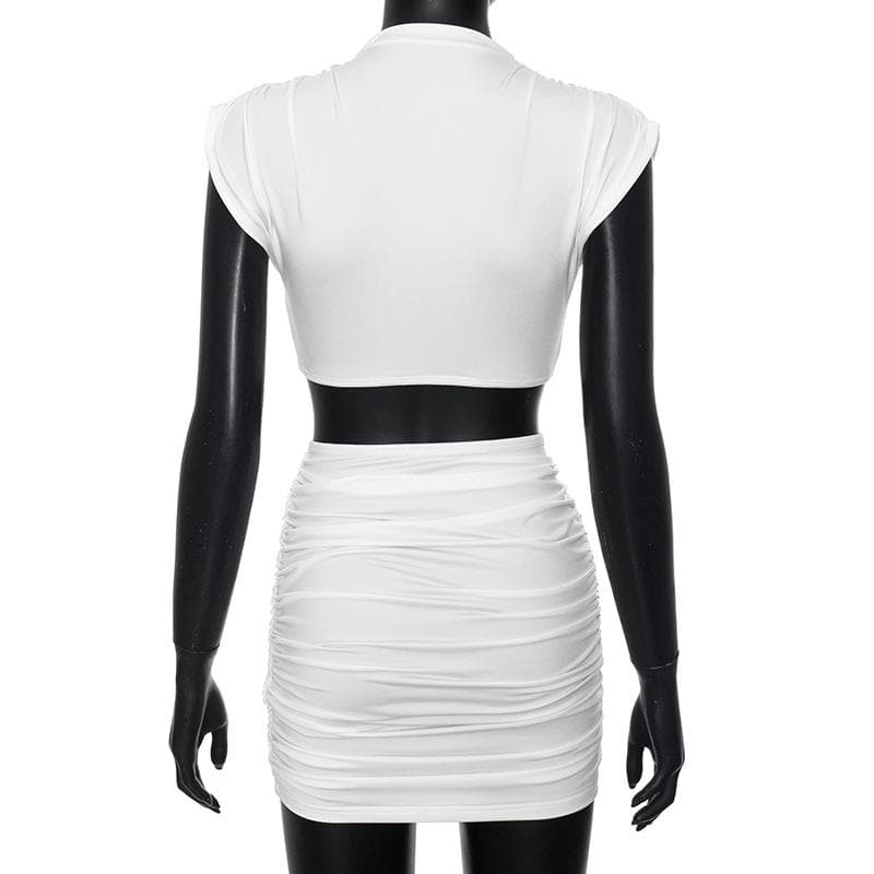 Cap sleeve ruched solid mini skirt set