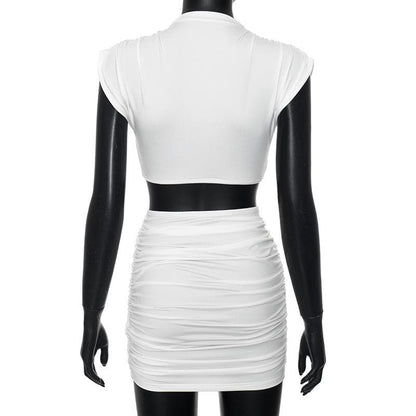Cap sleeve ruched solid mini skirt set