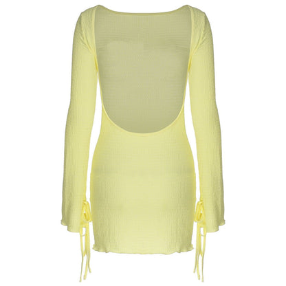 Long sleeve backless self tie mini dress