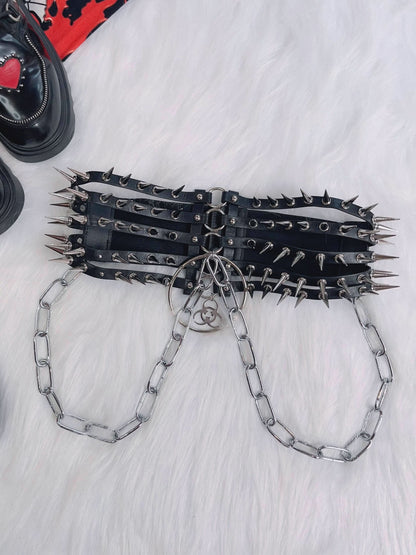 PU leather rivet o ring waist chain