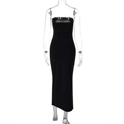Ruched slit knotted tube midi dress