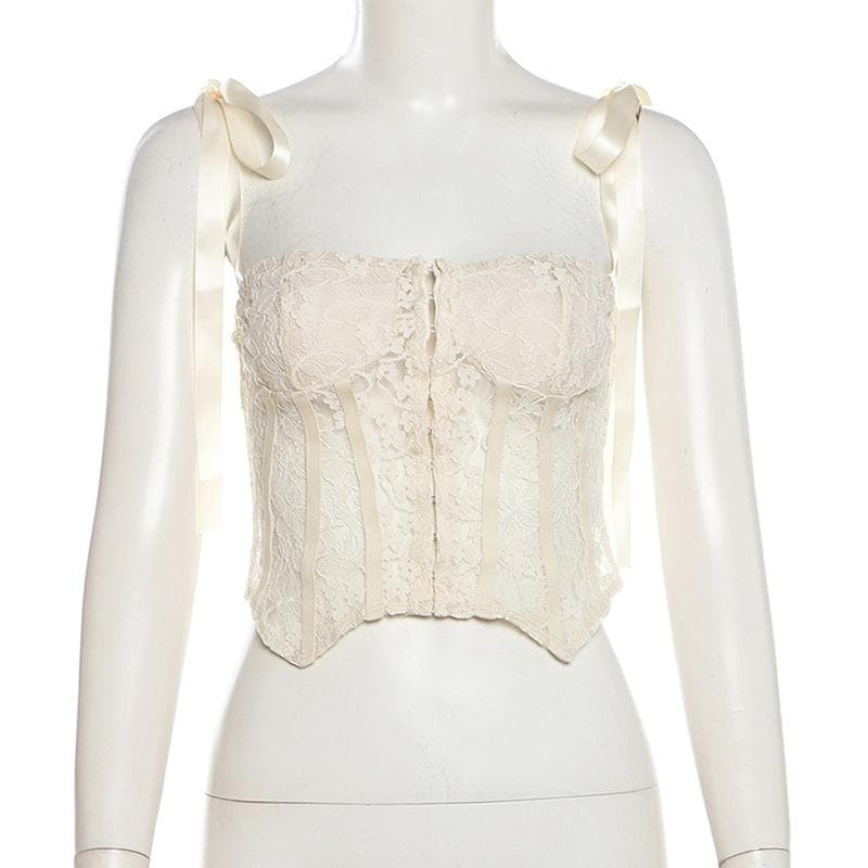 Lace button ribbon cami top