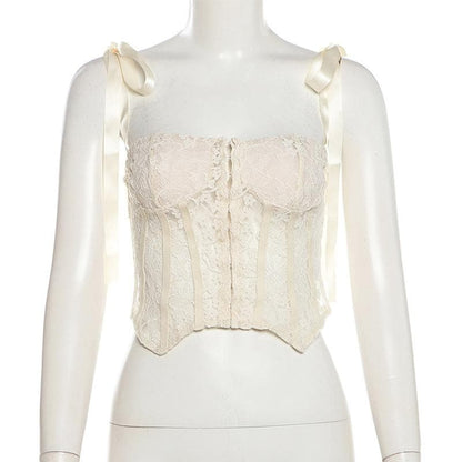 Lace button ribbon cami top