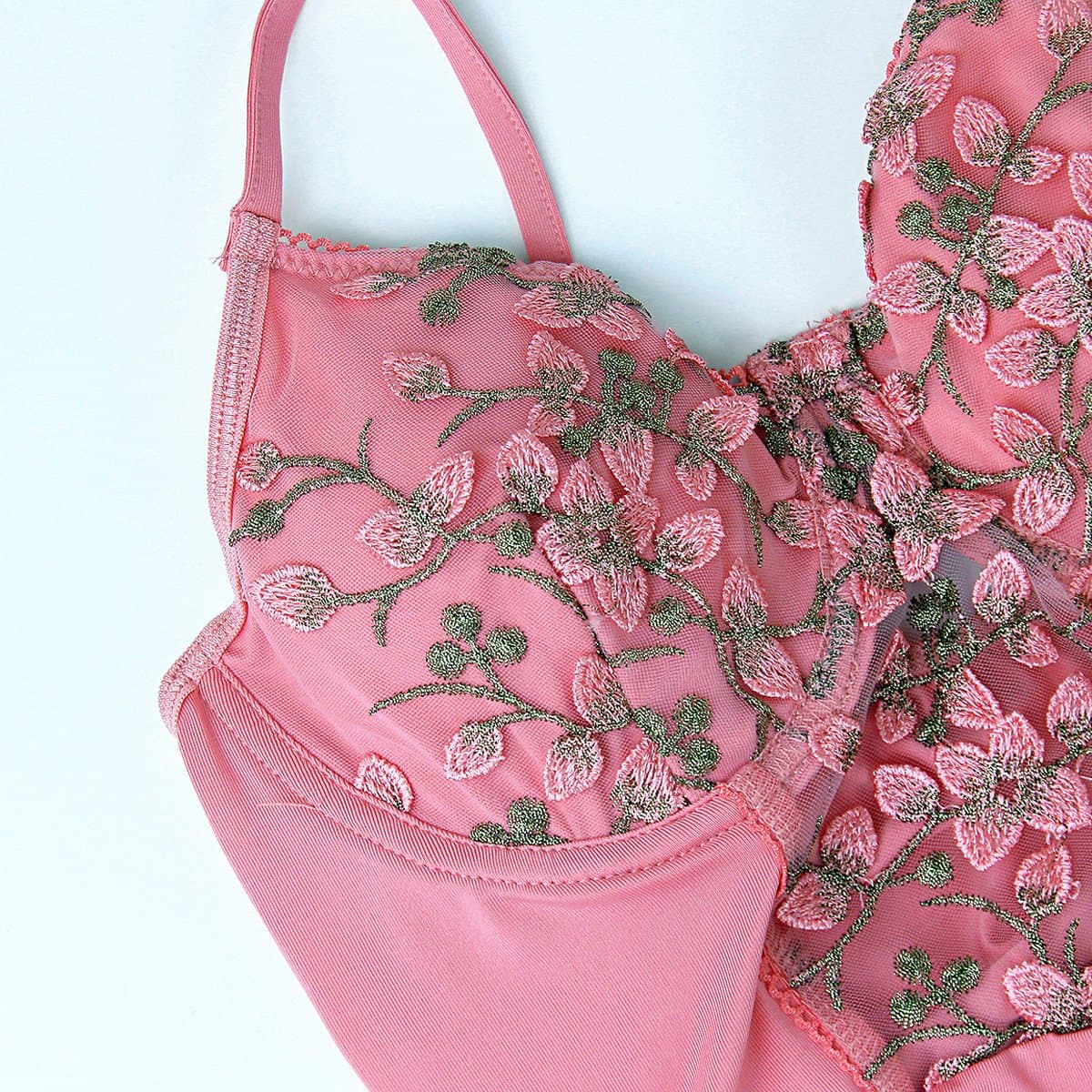 Floral Embroidery Bustier Lace Up Side Ruched Cami Mini Dress