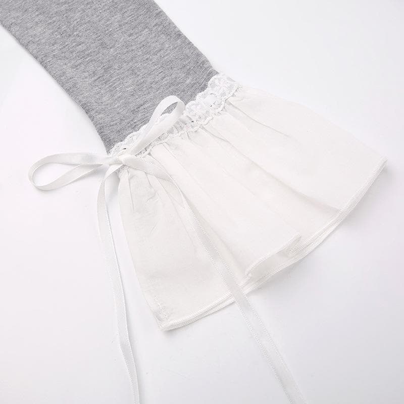 Flared sleeve ruffle patchwork long sleeve contrast top