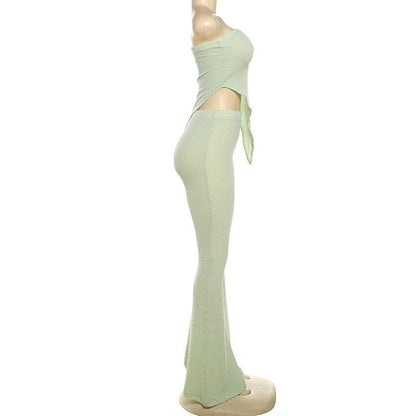 Irregular textured backless high rise solid tube pant set