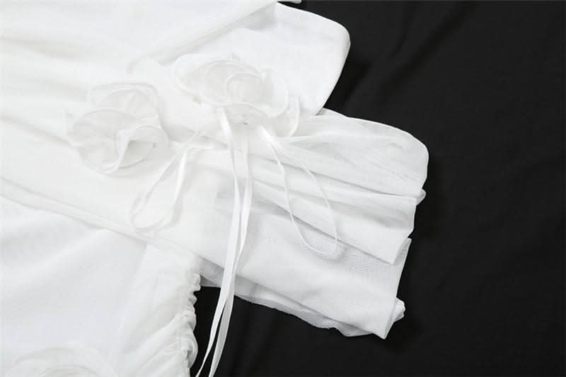 Halter flower applique mesh mini dress