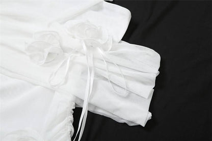 Halter flower applique mesh mini dress