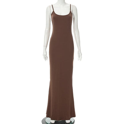 Spaghetti Strap Scoop Neck Mermaid Hem Bodycon Maxi Dress