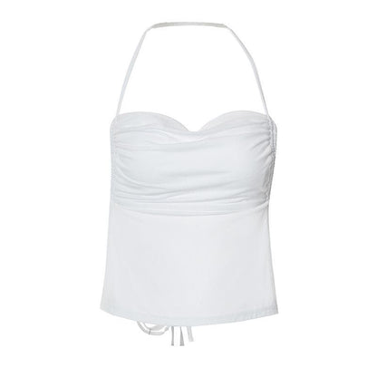 Halter cowl neck backless self tie solid top