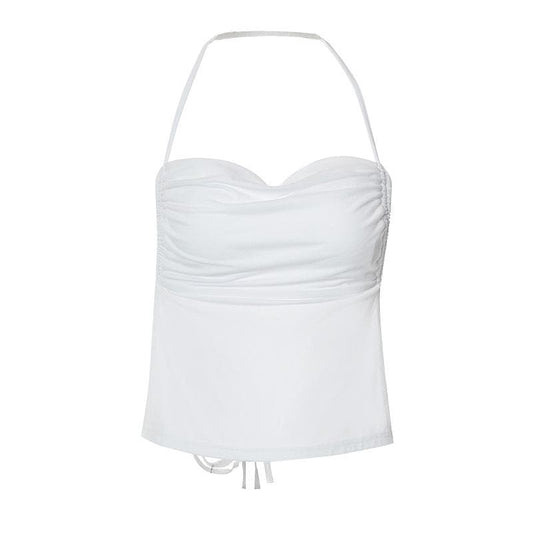 Halter cowl neck backless self tie solid top