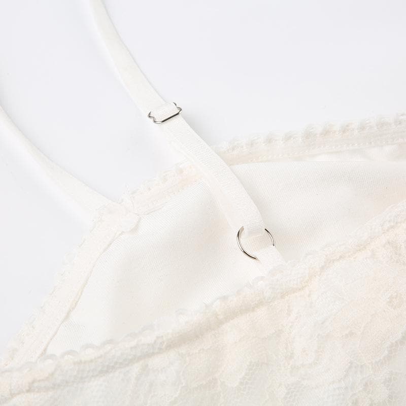 Ruched bowknot lace patchwork solid backless cami top