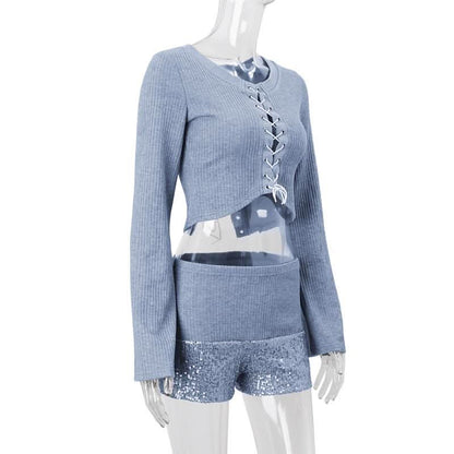 Glitter patchwork textured low rise short pant