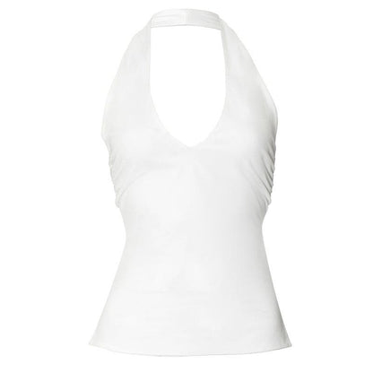 Halter v neck ruched slit backless top