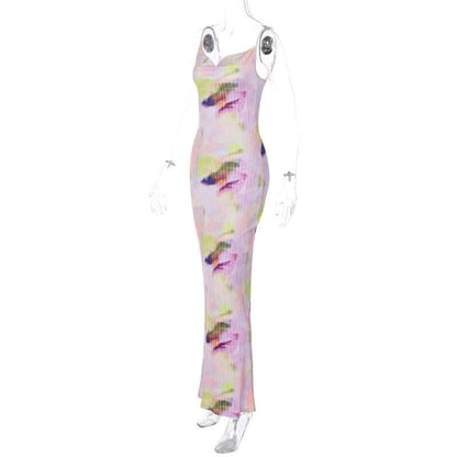 Backless cowl neck v neck contrast print cami maxi dress-final-sale