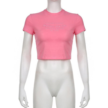 Short sleeve letter embroidery crop top