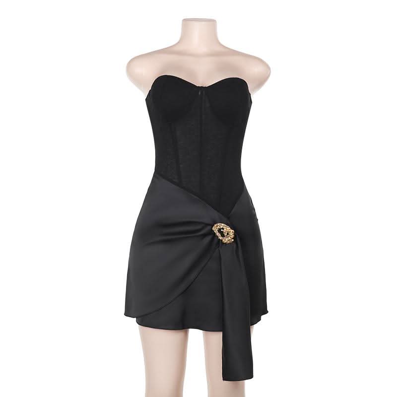 Sweetheart neck bustier metal applique tube mini dress