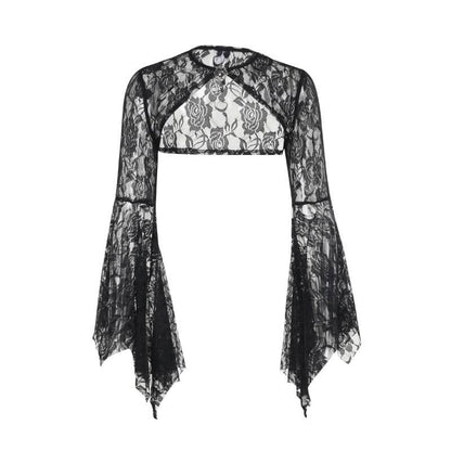Long flared sleeve lace rhinestone applique shrug