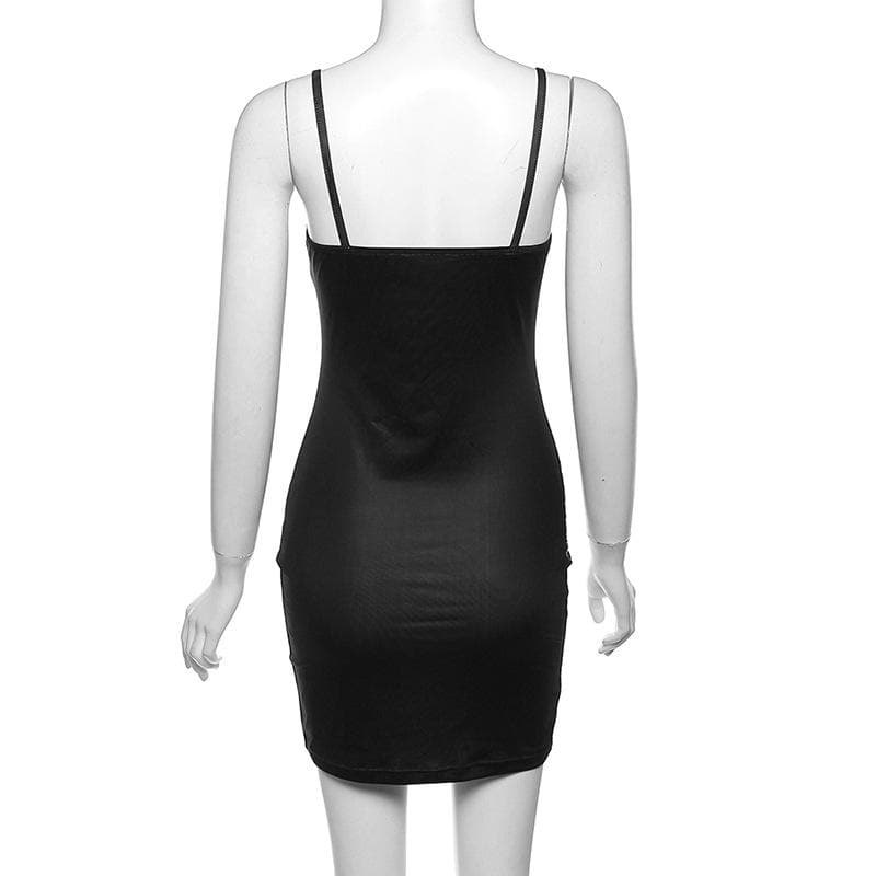 Spaghetti Strap Stud and Jewel Graphic Print Bodycon Mini Dress