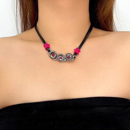 PU leather button contrast necklace