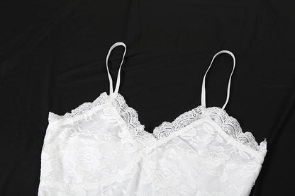 Lace ruffle flower pattern cami midi dress