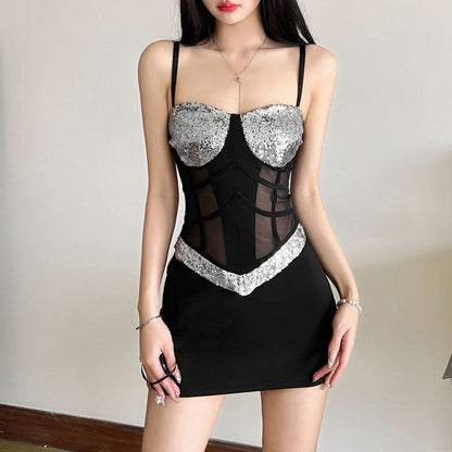 Glitter v neck mesh backless cami top