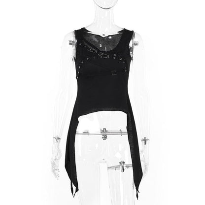 U neck cross front solid top